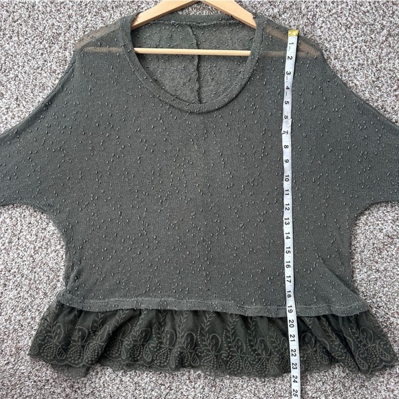 Green Semi Sheer Elegant Lace Trimmed Top Blouse Boho Bohemian Casual Large - Picture 5 of 5